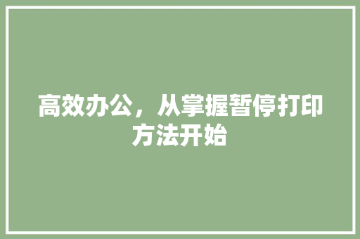 高效办公，从掌握暂停打印方法开始