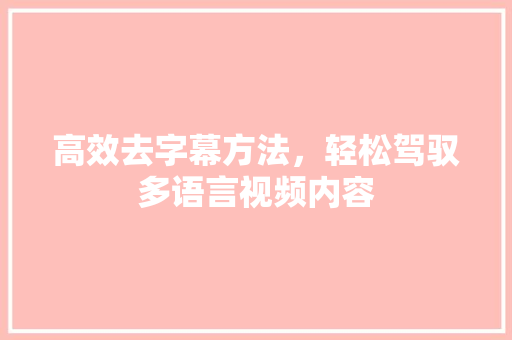 高效去字幕方法，轻松驾驭多语言视频内容