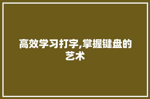 高效学习打字,掌握键盘的艺术