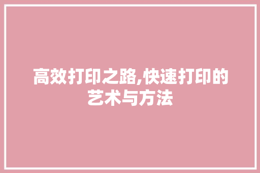 高效打印之路,快速打印的艺术与方法