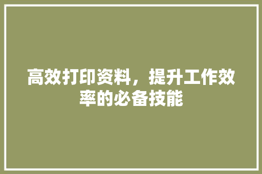 高效打印资料，提升工作效率的必备技能