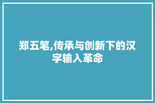 郑五笔,传承与创新下的汉字输入革命