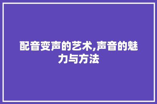 配音变声的艺术,声音的魅力与方法