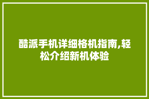 酷派手机详细格机指南,轻松介绍新机体验