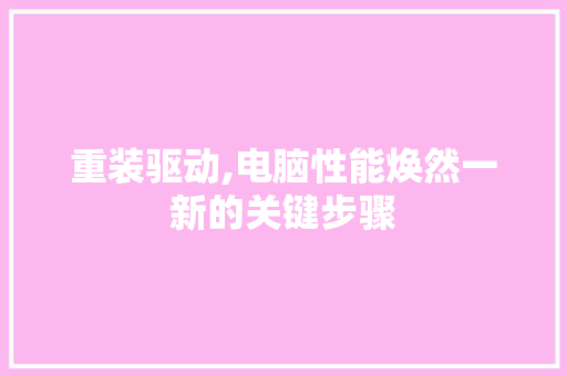 重装驱动,电脑性能焕然一新的关键步骤