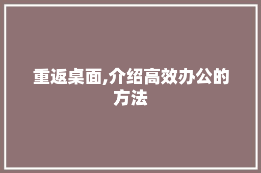 重返桌面,介绍高效办公的方法