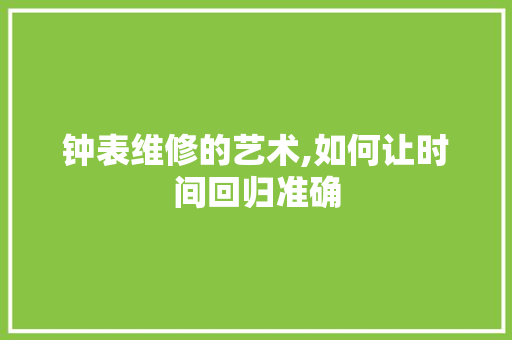钟表维修的艺术,如何让时间回归准确
