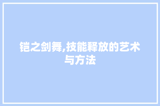 铠之剑舞,技能释放的艺术与方法 网络技术