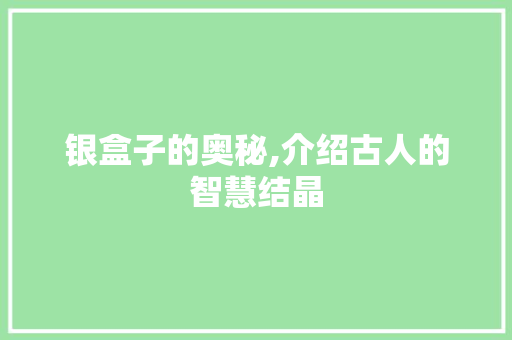 银盒子的奥秘,介绍古人的智慧结晶 电脑配置 银盒子的奥秘,介绍古人的智慧结晶 电脑配置