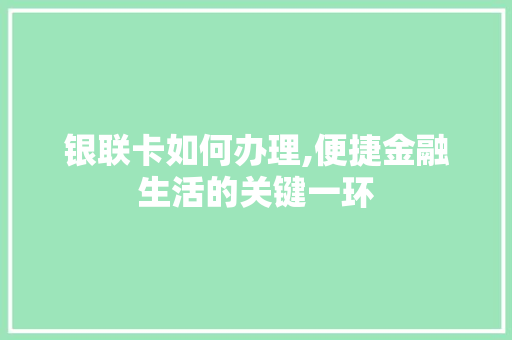 银联卡如何办理,便捷金融生活的关键一环 网络技术