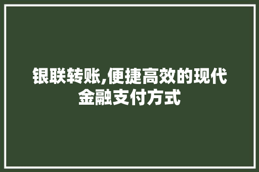 银联转账,便捷高效的现代金融支付方式 操作系统