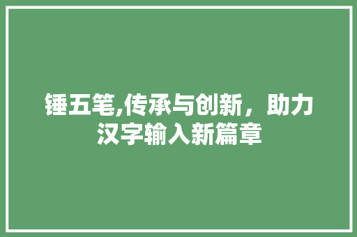 锤五笔,传承与创新，助力汉字输入新篇章
