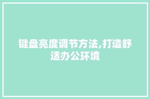 键盘亮度调节方法,打造舒适办公环境