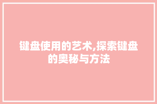 键盘使用的艺术,探索键盘的奥秘与方法