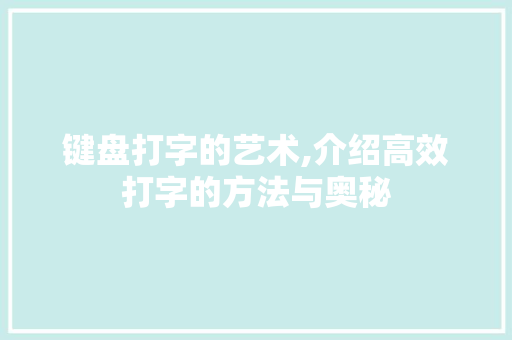 键盘打字的艺术,介绍高效打字的方法与奥秘 操作系统 键盘打字的艺术,介绍高效打字的方法与奥秘 操作系统
