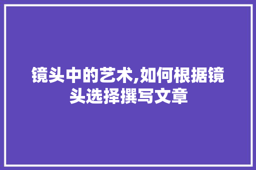 镜头中的艺术,如何根据镜头选择撰写文章 电脑配置