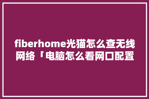 fiberhome光猫怎么查无线网络「电脑怎么看网口配置参数」