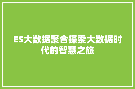 ES大数据聚合探索大数据时代的智慧之旅
