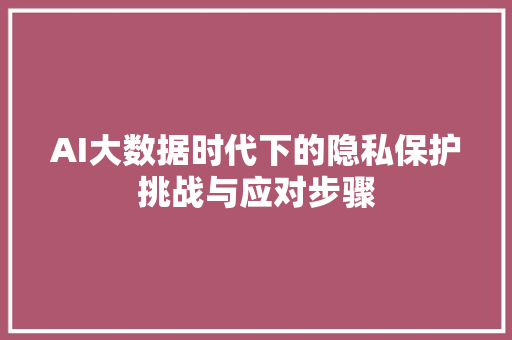 AI大数据时代下的隐私保护挑战与应对步骤