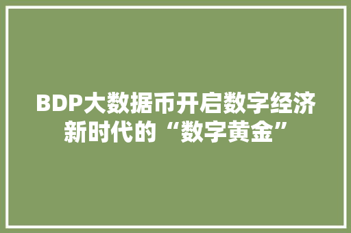 BDP大数据币开启数字经济新时代的“数字黄金”
