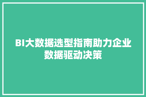BI大数据选型指南助力企业数据驱动决策