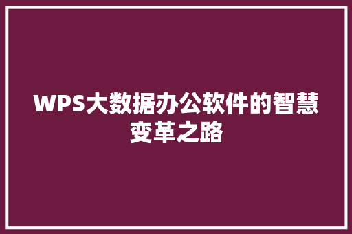WPS大数据办公软件的智慧变革之路