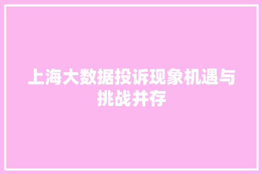 上海大数据投诉现象机遇与挑战并存 网络技术