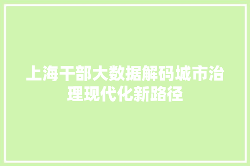 上海干部大数据解码城市治理现代化新路径