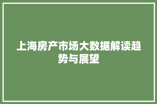 上海房产市场大数据解读趋势与展望