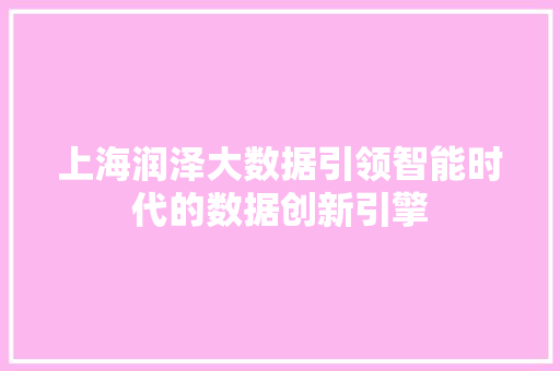 上海润泽大数据引领智能时代的数据创新引擎