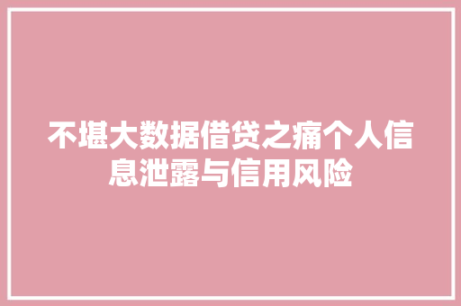 不堪大数据借贷之痛个人信息泄露与信用风险
