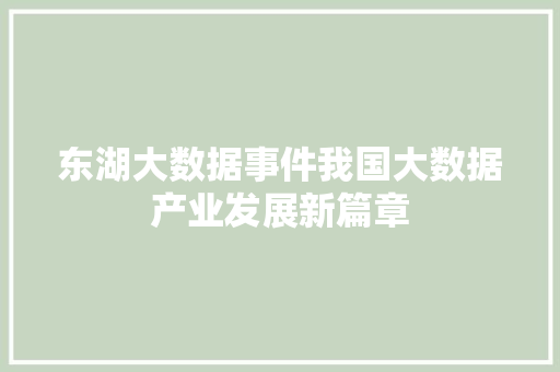 东湖大数据事件我国大数据产业发展新篇章