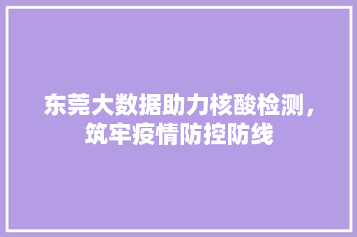 东莞大数据助力核酸检测，筑牢疫情防控防线