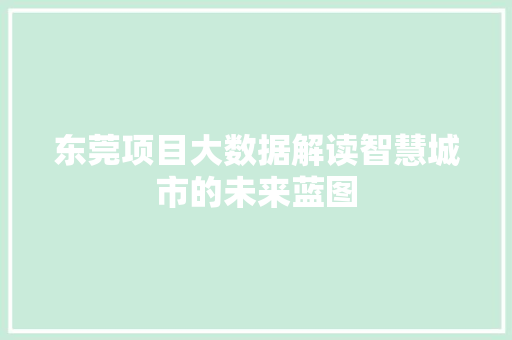 东莞项目大数据解读智慧城市的未来蓝图