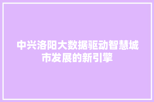 中兴洛阳大数据驱动智慧城市发展的新引擎