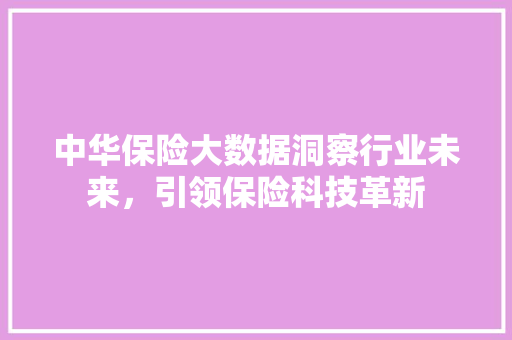 中华保险大数据洞察行业未来，引领保险科技革新