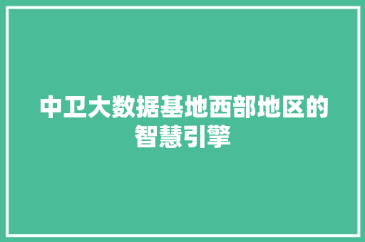 中卫大数据基地西部地区的智慧引擎