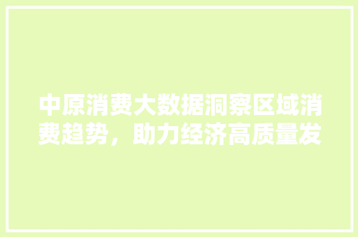 中原消费大数据洞察区域消费趋势，助力经济高质量发展