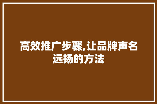 高效推广步骤,让品牌声名远扬的方法 电脑故障维修