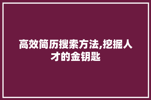 高效简历搜索方法,挖掘人才的金钥匙