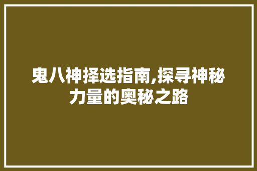 鬼八神择选指南,探寻神秘力量的奥秘之路