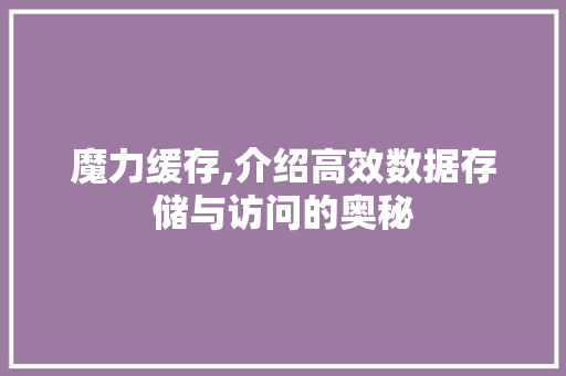 魔力缓存,介绍高效数据存储与访问的奥秘 电脑配置 魔力缓存,介绍高效数据存储与访问的奥秘 电脑配置