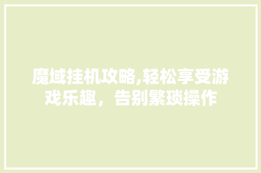 魔域挂机攻略,轻松享受游戏乐趣，告别繁琐操作