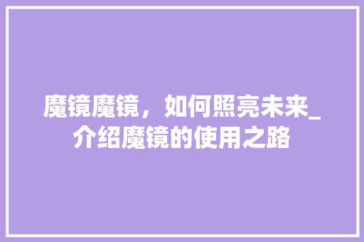 魔镜魔镜，如何照亮未来_介绍魔镜的使用之路 电脑故障维修
