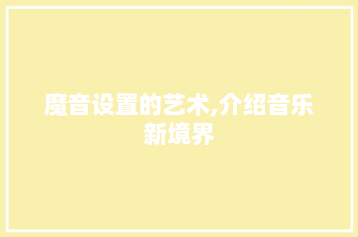 魔音设置的艺术,介绍音乐新境界