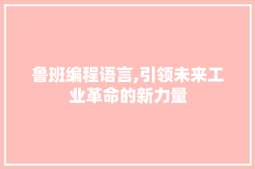 鲁班编程语言,引领未来工业革命的新力量