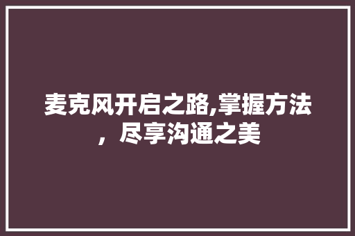 麦克风开启之路,掌握方法，尽享沟通之美 编程语言
