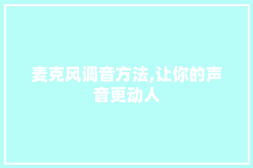 麦克风调音方法,让你的声音更动人 电脑故障维修