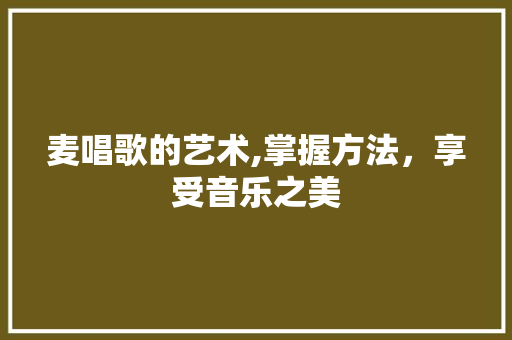 麦唱歌的艺术,掌握方法，享受音乐之美 操作系统