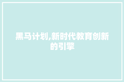 黑马计划,新时代教育创新的引擎